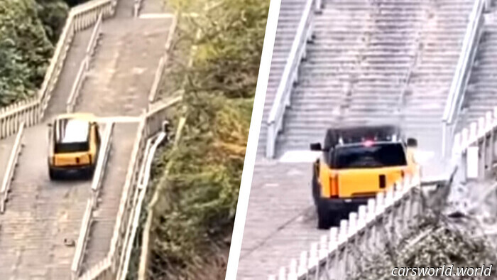 Chinese Automaker Attempted Land Rover's Viral Stair Climb. The Outcome Wasn't Positive | Carscoops